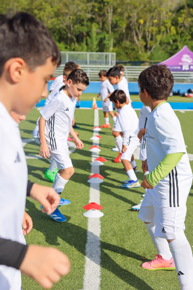 Fundación Real Madrid soccer camp players during a training session