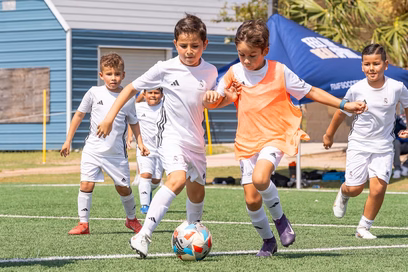 Young players training during a Fundación Real Madrid soccer camp in Kitchener