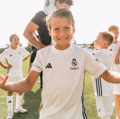 Young players taking part in a Fundación Real Madrid soccer camp training session in Kitchener