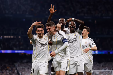 Real Madrid players celebrating together